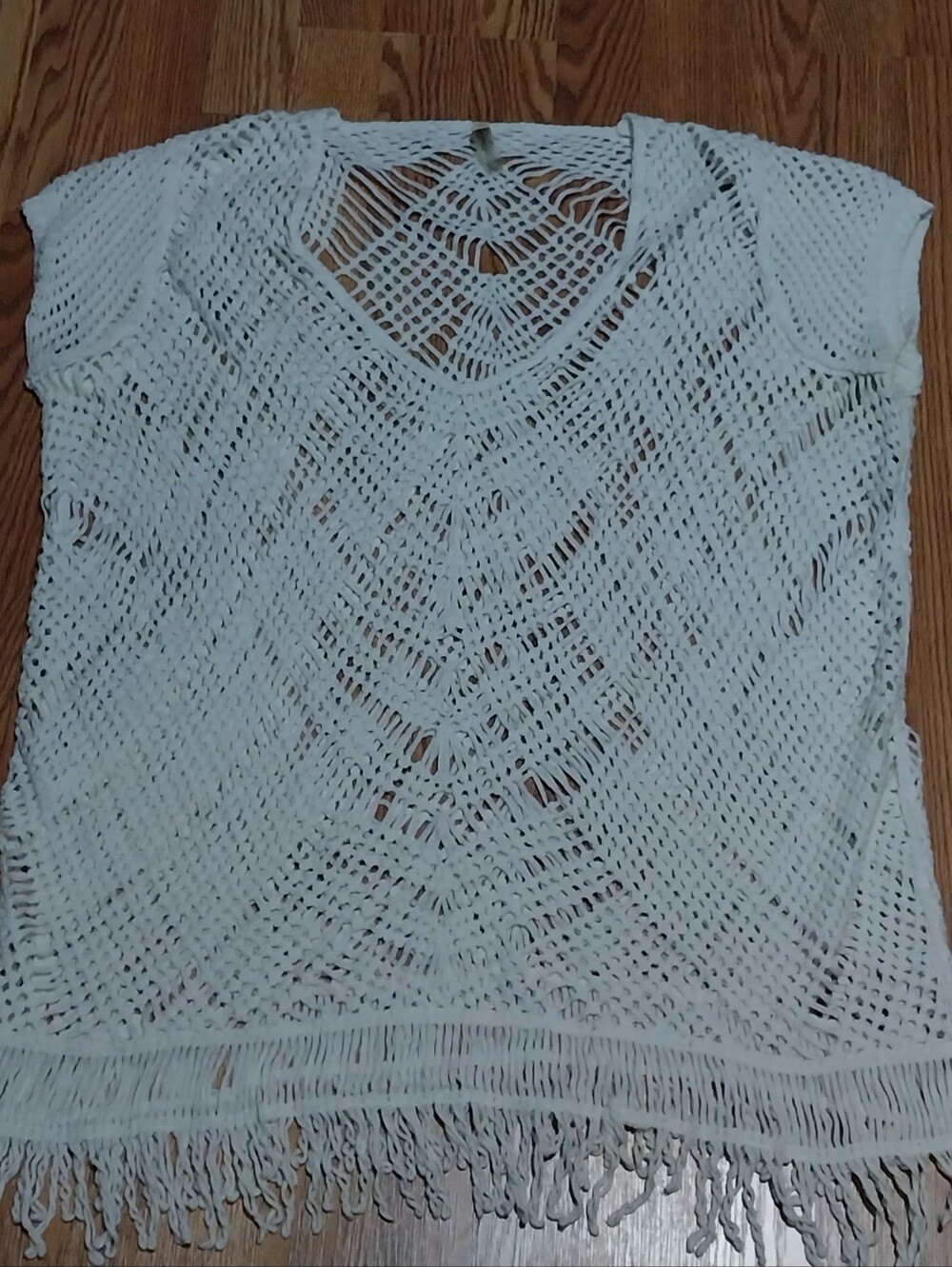 Victoria Secret Boho Tunic Top Women XL White Knit Crochet Cover Up Swim Wear